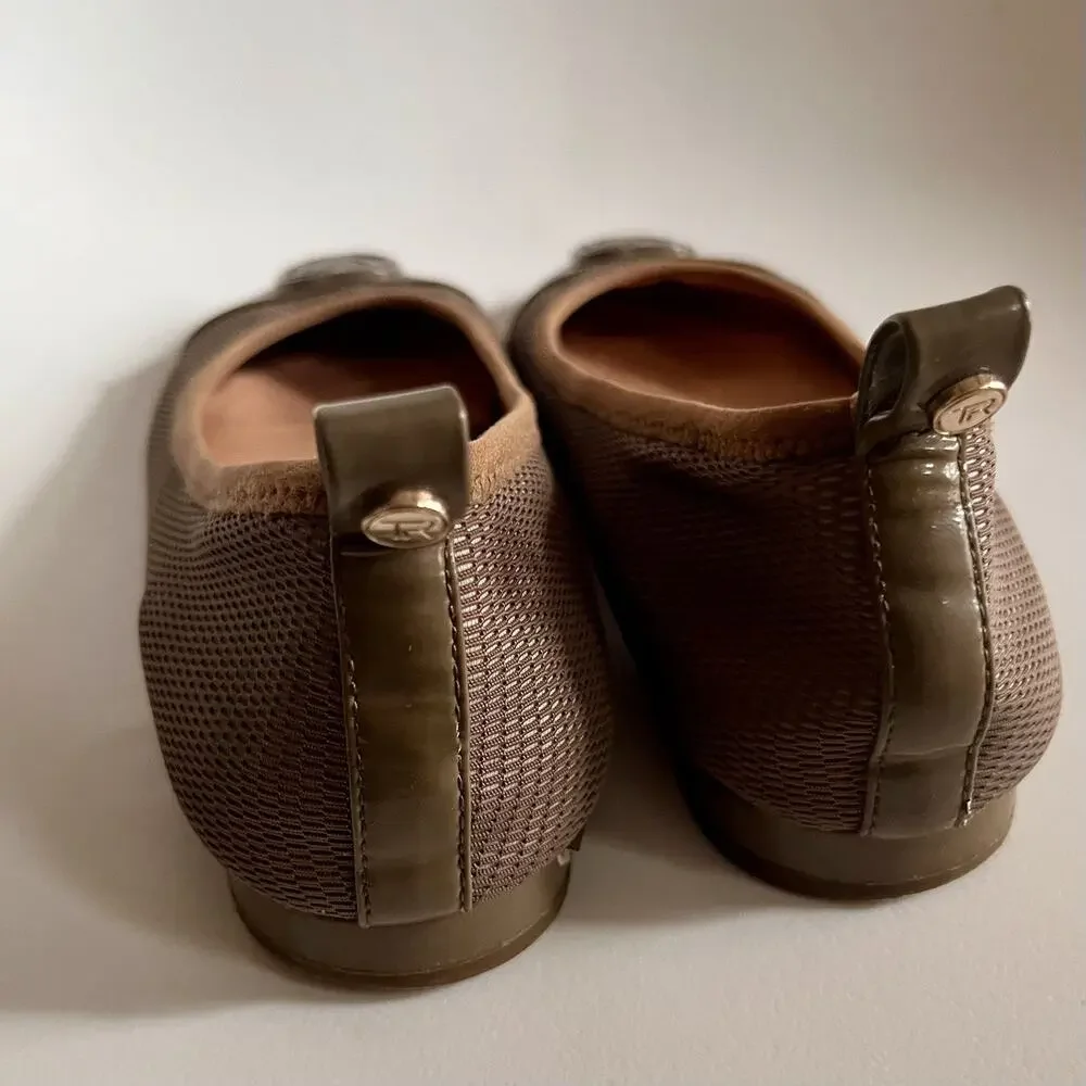 Taryn Rose Paige Ballet Flats Womens 8.5B Taupe Brown Two Tone Cap Toe